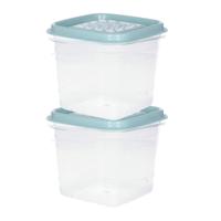 Vershoudbakjes Hega - set van 2x stuks - 0.7 liter - transparant/groen - L11 x B11 x H12 cm