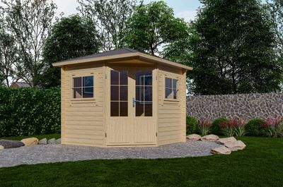 Blokhut 2555 250x250 cm - geïmpregneerd- Puntdak- Geïmpregneerd vurenhout- Interflex