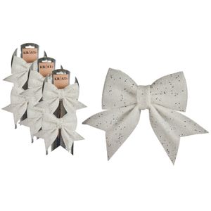 6x stuks kerstboomversieringen kleine ornament strikjes/strikken witte glitters 14 x 12 cm