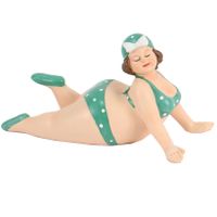 Home decoratie beeldje dikke dame liggend - groen badpak - 20 cm   -
