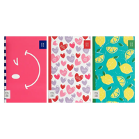 Pepa Lani Notitieboekjes Set van 3: Lentebloemen & Fruitige hartjes/citroen/knipoog