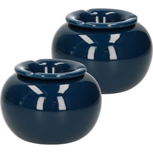 Terras asbak/stormasbak - 2x - rond - keramiek - 16 x 11 cm - blauw - Buiten asbakken