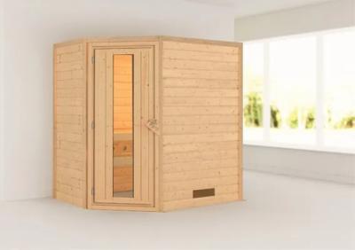Karibu | Svea Sauna met Dakkraag | Antracietglas Deur | Kachel 9 kW Geïntegreerde Bediening