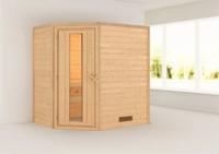 Karibu | Svea Sauna met Dakkraag | Helderglas Deur | Biokachel 9 kW Externe Bediening Karibu | Svea Sauna met Dakkraag | Helderglas Deur | Biokachel 9 kW Externe Bediening