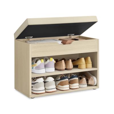 Schoenenbank met zacht kussen en handig schoenenrek, natuurlijk beige