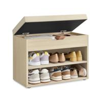 Schoenenbank met zacht kussen en handig schoenenrek, natuurlijk beige