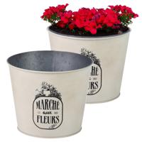 Plantenpot/bloempot voor buiten - 2x - zink - ivoorwit - D17 x H14 cm