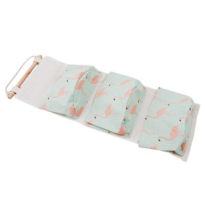 Katoen linnen opknoping opberg zak 3 zakken Wall Mounted garderobe hang Bag Wall Pouch cosmetische speelgoed organisator (groene Flamingo)