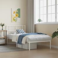 Bedframe met hoofdbord metaal wit 90x200 cm