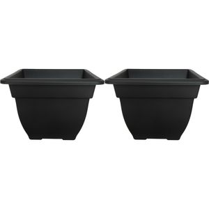 Buiten plantenpot/bloempot/planter - 2x - zwart - kunststof - L38 x B38 x H28 cm