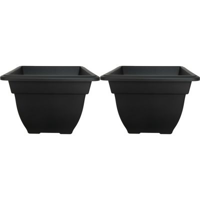 Buiten plantenpot/bloempot/planter - 2x - zwart - kunststof - L38 x B38 x H28 cm Buiten plantenpot/bloempot/planter - 2x - zwart - kunststof - L38 x B38 x H28 cm
