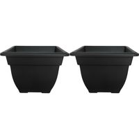 Buiten plantenpot/bloempot/planter - 2x - zwart - kunststof - L38 x B38 x H28 cm