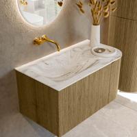 Badmeubel Mondiaz Kurve-Dlux | 85 cm cm | Meubelkleur Dusk | Wastafelkleur Glace | Solid surface | Wasbak links zijde spoelbak | Zonder kraangat(en)