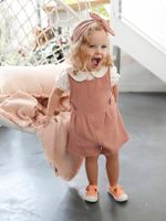 3-delige babyset T-shirt, jumpsuit en hoofdband personaliseerbaar oudroze
