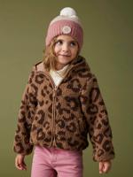 Vest met luipaardprint en capuchon van sherpa meisje bruin, bedrukt
