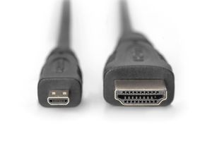 Digitus AK-330115-010-S HDMI-kabel HDMI Aansluitkabel HDMI-A-stekker, HDMI-micro-D-stekker 1.00 m Zwart Vergulde steekcontacten