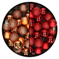 40x stuks kleine kunststof kerstballen rood en koper 3 cm - thumbnail