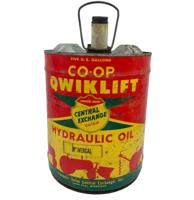 CO-OP Qwiklift Hydraulic Oil Tractors 5 Gallon Olieblik Origineel Vintage