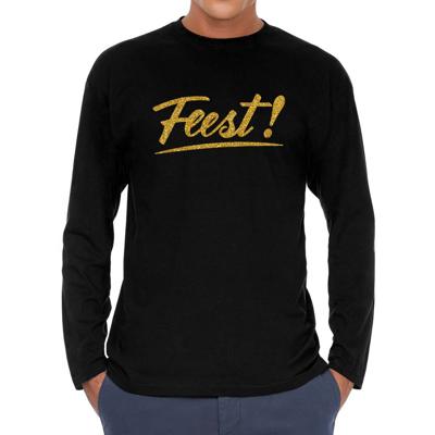 Feest goud tekst - zwart - t-shirt - heren - Glitter en Glamour goud - kleding - met lange mouw