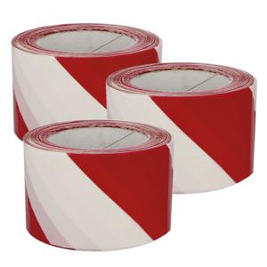 Afzettape - 3x - rood/wit - 50 mm x 30 m - pvc - markeertape