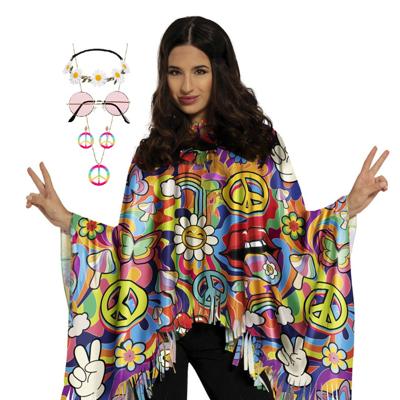 Hippie verkleed set - poncho en accessoires - one size - Jaren 60/flower power verkleedkleding