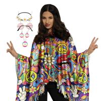 Hippie verkleed set - poncho en accessoires - one size - Jaren 60/flower power verkleedkleding