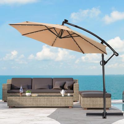 Parasol van 300 cm met Led-solarverlichting 360 Graden Draaibaar Terrasparasol voor Tuin Terras Zwembad Balkon Beige