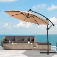 Parasol van 300 cm met Led-solarverlichting 360 Graden Draaibaar Terrasparasol voor Tuin Terras Zwembad Balkon Beige