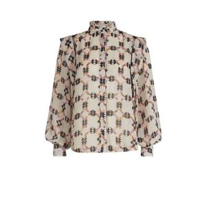 Eksept by Shoeby semi-transparante blouse met all over print en ruches zand/zwart/multi