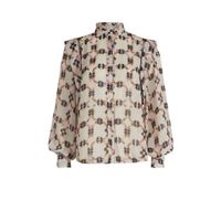 Eksept by Shoeby semi-transparante blouse met all over print en ruches zand/zwart/multi - thumbnail