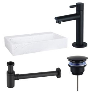 Fortifura Fuente fonteinset - 38x24cm - 1 kraangat - marmer - fonteinkraan zwart mat - wit SW696235/SW696205/SW696215/SW451336