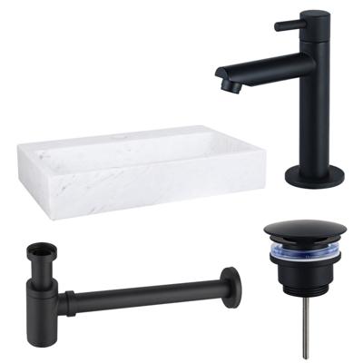 Fortifura Fuente fonteinset - 38x24cm - 1 kraangat - marmer - fonteinkraan zwart mat - wit SW696235/SW696205/SW696215/SW451336