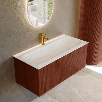 Badmeubel Mondiaz Kurve-Dlux | 100 cm cm | Meubelkleur Ruby | Wastafelkleur Opalo | Solid surface | Wasbak midden spoelbak | 1 kraangat