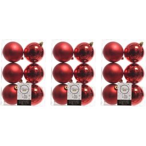 18x Kunststof kerstballen glanzend/mat kerst rood 8 cm kerstboom versiering/decoratie kerst rood   -