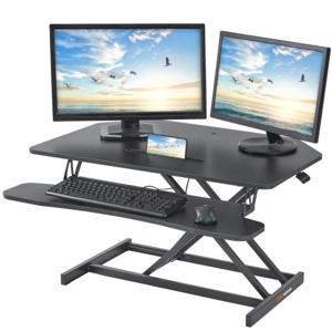 VEVOR in hoogte verstelbare bureautoren 915 x 600 mm sta-bureau met toetsenbordlade, Quick Sit Stand dubbellaags computerbureau sta-bureauconverter 20 kg draagvermogen voor 2 monitoren zwart