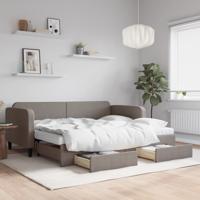 Slaapbank met onderschuifbed en lades 90x200 cm stof taupe