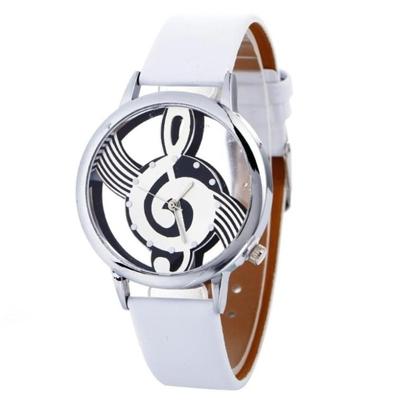 Muzikale notatie vormige Dial lederen riem quartz horloge voor vrouwen/mannen (wit)
