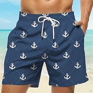 Voor heren Boardshorts Zwemshorts Lange zwembroeken Trekkoord met Mesh-voering Elastische taille Anker Sneldrogend Korte Feestdagen Strand Hawaii Casual Zwart Wijn Micro-elastisch Lightinthebox