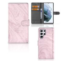 Samsung Galaxy S22 Ultra Bookcase Marble Pink - Origineel Cadeau Vriendin