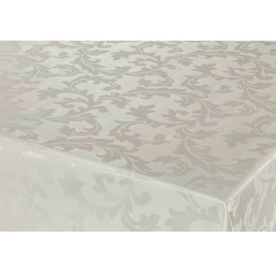 Tafelzeil/tafelkleed Damast licht beige barok krullen print 140 x 300 cm