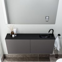 Zaro Polly toiletmeubel 120cm donkergrijs met zwarte wastafel met kraangat rechts - thumbnail
