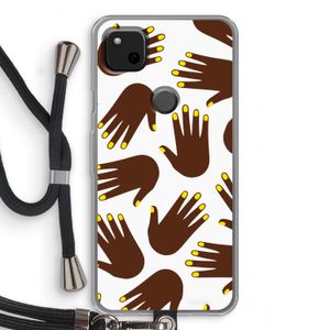 Hands dark: Pixel 4a Transparant Hoesje met koord