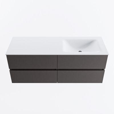 MONDIAZ VICA 130cm badmeubel onderkast Dark Grey 4 lades. Wastafel CLOUD rechts 1 kraangat, kleur Talc.