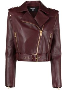 Balmain veste de moto en cuir - Rouge