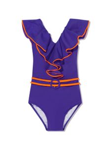 Nessi Byrd Kids maillot de bain ceinturé à col v - Violet