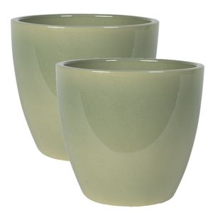 2x stuks plantenpot/bloempot in een strakke Scandinavische look mosgroen Dia 33 cm en Hoogte 28 cm