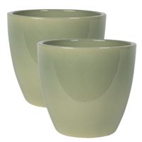 2x stuks plantenpot/bloempot in een strakke Scandinavische look mosgroen Dia 33 cm en Hoogte 28 cm