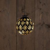 Glass Ball Baroque Black/Gold 12Cm 10Led Warm White / G - Annas collection