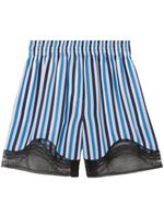 Burberry lace-trim striped silk shorts - Bleu - thumbnail