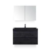 Maxx XL Badmeubelset 100 cm - Black Oak - Wastafel Lucca 1 kraangat - met Spiegelkast